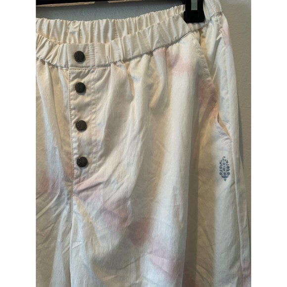 Free People Pregame Printed Wide Lightweight Pants Medium White Pink Tie Dye - Picture 2 of 7